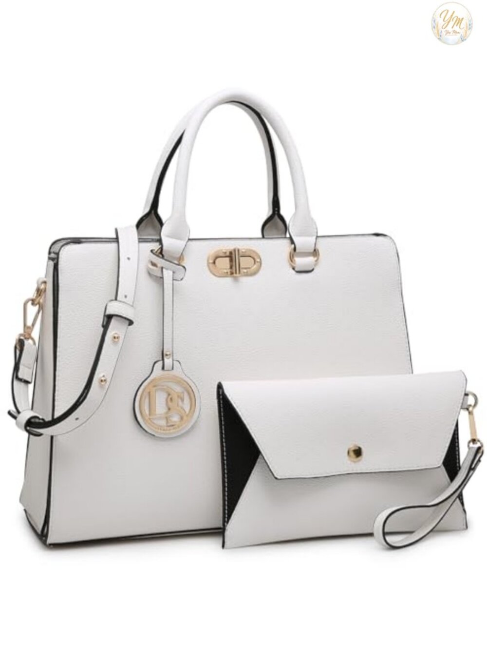Women's Vegan Leather Satchel Tote with Matching Clutch - Top Handle Shoulder